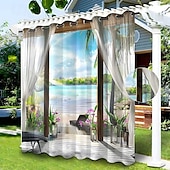 olcso Vízálló függönyök-vízálló kültéri függöny magánélet, elcsúsztatható teraszfüggöny függöny, pergola függöny átvezető 3d erdei táj pavilonhoz, erkély, veranda, parti, 1 panel