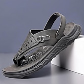 cheap Vacation Sandals-Men&#039;s Leather Sandals Slippers &amp; Flip-Flops Retro Walking Casual Daily Vacation Beach Comfortable Slip-on Shoes Yellow Gray