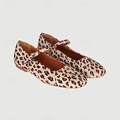 cheap Women&#039;s Flats-Women&#039;s Leopard Print Mary Jane Flats - Stylish Square Toe Flats with Adjustable Ankle Strap