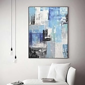 preiswerte Ölgemälde-abstraktes Skyline-Gemälde, handgemalt, extragroßes Wandkunst-Gemälde, handgemachtes blaues Landschaftsgemälde auf Leinwand, großes Wandkunst-blaues abstraktes modernes Gemälde für Schlafzimmer,