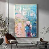 cheap Abstract Paintings-Handmade Colorful Abstract Painting on Canvas Pink Painting Blue Painting Bright Wall Art Fantasy Painting Texture Painting Large Abstract Painting Framed Ready To Hang
