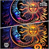 voordelige Blacklight wandtapijten-blacklight wandtapijt uv-reactief glow in the dark glow party neon zon maan mandala psychedelisch trippy mistig hangend wandtapijt muurschildering voor woonkamer slaapkamer