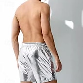 abordables Bermudas estilo casual-Hombre Pantalones cortos casuales Pantalones cortos de piel sintética Metálico Brillante Color sólido Deportes Corto Casual Discoteca Moda Casual Plata Negro Baja cintura Microelástico