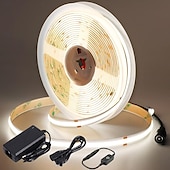 cheap COB Strip Lights-10m LED Strip Light COB Sets 3200 LEDs, COB 8mm Warm White Cold White Netual White LED Strip Light Holiday Linkable Self-adhesive with Power Supply Set 110V 220-240V 24 V