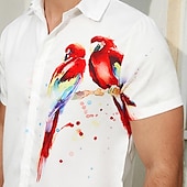 billige Fugler og dyr-Herre Papegøye Skjorte Hawaii skjorte Aloha skjorte Kort Erme Skjorte Aftæpning Mote Designer Fritid utendørs Gate Avslappet Rosa Rød Lilla S M L