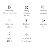 tanie Smartwatche-696 HK30 Inteligentny zegarek 1.43 in Inteligentny zegarek Bluetooth EKG + PPG Krokomierz Powiadamianie o połączeniu telefonicznym Kompatybilny z Android iOS Damskie Męskie Odbieranie bez użycia rąk