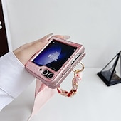 cheap Samsung Cases-Phone Case For Samsung Galaxy Z Flip 5 Z Flip 4 Z Flip 3 Back Cover with Wrist Strap Shockproof PC Metal