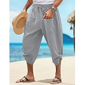 baratos Feriado-Homens Calção Shorts de linho Shorts de verão Shorts de praia Calças Capri Com Cordão Cintura elástica Bolso frontal Tecido Conforto Respirável Diário Feriado Para Noite Havaiana Boho Preto Branco