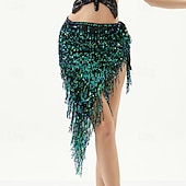 cheap Belly Dancewear-Belly Dance Skirts Pure Color Splicing Sequins Women&#039;s Performance Training High Polyester