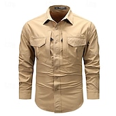 cheap Men&#039;s Work Shirts-Men&#039;s Shirt Workwear Shirts Work Shirt Button Up Shirt Cargo Shirt Black khaki Army Green Gray Long Sleeve Plain Turndown Vacation Holiday Front Pocket Clothing Apparel Fashion Casual Comfortable
