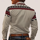 preiswerte Westernhemden für Herren-Herren Stammes Hemd Westernhemd Cowboy-Shirt Langarm westlicher Stil Stamm Sommer Frühling Herbst Hemdkragen Khaki