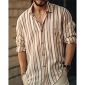 economico camicia da uomo con bottoni-Per uomo Camicia Camicia Estiva Camicia casual Camicia da Spiaggia Camicia con Bottoni Camicie a righe Blu Kaki Manica Lunga A righe Collo ripiegato Vacanza Camicia hawaiana Abbigliamento Poliestere