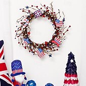 cheap Accessories-Independence Day Flag Wreath Red White Blue American Flag Berry Wreath Independence Day Door Hanging