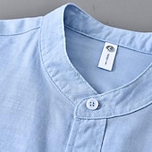 economico Casual da lavoro-Per uomo Camicia Camicia di lino Camicia con colletto cinese Camicia con colletto alla coreana Camicia casual Camicia di cotone Semplice Vacanza Camicia hawaiana Bianco Blu Beige Manica Lunga