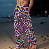 cheap Men&#039;s Printed Casual Pants-Men&#039;s Pants Trousers Mid Waist Drawstring Elastic Waist Hawaiian Holiday Beaches Straight Leg Trousers Summer Spring Fall 3D Print Black Yellow Red