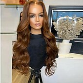 abordables Perruques à dentelle frontale-Perruque Cheveux vierges non transformés 13x4 devant en dentelle Cheveux Brésiliens Ondulé Marron Partie libre Femme Densité 130% 150% avec des cheveux de bébé Ligne de Cheveux Naturelle 100% vierge