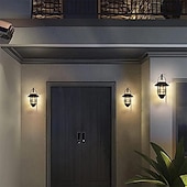 preiswerte Außenwandleuchten-LED Außenwandleuchte Solarlampen Wolfram-Glühbirne, schwarze Wandlampe mit Stromversorgung, Retro-Laterne für den Außenbereich, hängende Wandlampe, wasserdicht, Retro-Solar-Gartenlampe aus Metall,