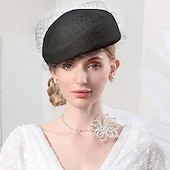preiswerte Faszinationen-Hüte Sinamay Scheibenhut Pillbox-Hut Schleierhut Cocktail Abendgesellschaft Elegant Britisch Mit Schleife Tüll Kopfschmuck Kopfbedeckung