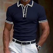 preiswerte Klassisches Poloshirt für Herren-Herren Baumwoll-Poloshirt Golfshirt Arbeit Geschäft Gerippter Polokragen Klassisch Kurzarm Basic Modern Einfarbig Patchwork Knöpfe Frühling &amp; Sommer Normale Passform Dunkelgrau Schwarz Burgunderrot