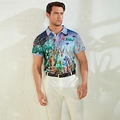 economico Polo stampata da uomo-Per uomo Stampe astratte Polo a nido d&#039;ape Magliette polo Polo con risvolto Polo con bottoni Camicia da golf Golf Manica corta Camicia Collo ripiegabile Esterno Strada Blu-verde Blu Viola Arancione