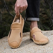cheap Outdoor Sandals-Men&#039;s Breathable Mesh Leather Sandals – Casual Hook and Loop Outdoor Fisherman Shoes for Summer Walking and Beach Travel
