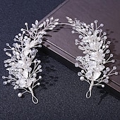 billige Hodepynt til blomsterpike-Crown Tiaras pannebånd Hodeplagg Strass Legering Bryllup cocktail Elegant Luksus Med Rhinsten Imiterte Perler Hodeplagg Hodeplagg