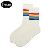abordables calcetines de hombre-Hombre Paquete de 5 Paquetes múltiples Calcetín Calcetas Calcetines para correr Calcetines informales Blanco Rojo Color Arco iris Deporte Diario Vacaciones Básico Medio Primavera Otoño Moda Casual