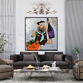 billiga gatukonst-fred flintstone 100% handmålad graffiti konst popkonst målning väggdekor målning för vardagsrum kontor väggkonst tecknad målning