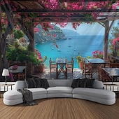 billiga Ocean Beach Gobeläng-grekland landskap hängande gobeläng väggkonst stor gobeläng väggmålning dekor fotografi bakgrund filt gardin hem sovrum vardagsrum dekoration