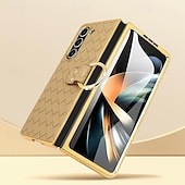 お買い得  サムスン用ケース-電話 ケース 用途 サムスンのギャラクシー Zフォールド6 Z Fold 5 Z Fold 4 Z Fold 3 バックカバー とスクリーンプロテクター リングバックル 耐衝撃 レトロ風 TPU メタル PUレザー