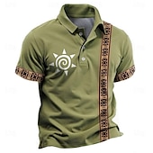 levne Pánské Vintage Polo-Pánské Etno Polokošile Golfová košile Krátký rukáv Polo tričko Košile s límečkem Oblečení na dovolenou Párty oblečení Knoflíky 3D tisk Léto Jaro Černá Trávová zelená Khaki