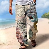 economico Pantaloni casual stampati da uomo-Per uomo Grafico Pantaloni casual Misura del girovita medio Vacanza Gamba Dritta Estate Primavera Stampa 3D Beige