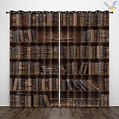 preiswerte Blackout -Vorhang-Vintage Bücherregal Verdunkelungsvorhänge Türisolierung Außenbalkon Rest Wohnzimmer Wohndekoration 2-teiliges Set mit 3D-Digitaldruck perforiert