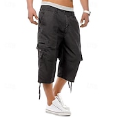 baratos Clássico-Homens Shorts táticos Bermuda Cargo Calças Capri Botões Cintura elástica Bolso multi Tecido Vestível Comprimento da panturrilha Ao ar livre Diário Acampar e Caminhar Moda Clássico Preto Azul