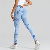 preiswerte Yoga Leggings &amp; Strumpfhosen-Damen Yogahose Yoga-Leggings Hohe Taille Pilates Fitnesstraining Training Strumpfhosen Batik Schwarz Orange Hellblau Spandex Sport Sportkleidung Dehnbar Schlank