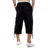 baratos Clássico-Homens Shorts táticos Bermuda Cargo Calças Capri Botões Cintura elástica Bolso multi Tecido Vestível Comprimento da panturrilha Ao ar livre Diário Acampar e Caminhar Moda Clássico Preto Azul