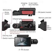 abordables DVR pour voiture-A68 1080p Nouveau design / HD / Surveillance à 360 ° DVR de voiture 150 Degrés Grand angle 3 pouce IPS Dash Cam avec Vision nocturne / G-Sensor / Détection de Mouvement 4 LED infrarouge Enregistreur