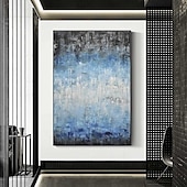 preiswerte Ölgemälde-abstraktes Skyline-Gemälde, handgemalt, extragroßes Wandkunst-Gemälde, handgemachtes blaues Landschaftsgemälde auf Leinwand, großes Wandkunst-blaues abstraktes modernes Gemälde für Schlafzimmer,