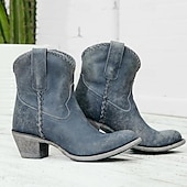 levne Biker Boots-pánské vintage hnědé kotníkové westernové boty z umělé kůže - nouzový povrch s vypletenými detaily, pohodlný blokový podpatek pro běžné i venkovní nošení