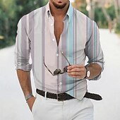 economico camicia da uomo con bottoni-Per uomo Camicia Camicia Estiva Camicia casual Camicia da Spiaggia Camicia con Bottoni Blu Viola Arancione Verde Manica Lunga A righe Collo ripiegato Vacanza Camicia hawaiana Bottonato Abbigliamento