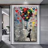 levne pouliční umění-Malba dívky s červeným balónem ručně vyrobené graffiti umění olejomalba pop art Nástěnné dekorace dívka barevný balón plátno malba pro ložnici obývací pokoj umělecké dílo