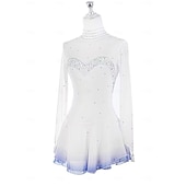 billige Figur skating kjoler-Kjole til kunstløp Dame Jente Skøyteløp Kjoler Hvit Lapper Tommelhull Netting Spandex Elastisk Trening Profesjonell Konkurranse Skøyteklær Hold Varm Krystall / Rhinstein Langermet Skøyting Kunstløp