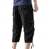 cheap Outdoor-Men's Capri Cargo Shorts Cargo Shorts Shorts Capri Pants Hiking Shorts Leg Drawstring 6 Pocket Plain Comfort Outdoor Daily Going out Fashion Streetwear Black Army Green