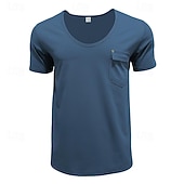 cheap Basic T shirts-Men's T Shirt Tee Short Sleeve Shirt Tee Top Short Sleeve V Neck Spring &amp; Summer Plain Fashion Designer Basic Front Pocket Vacation Street Going out Black White Blue Top Tee for Men
