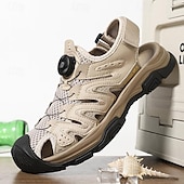 economico sandali da esterno-Per uomo Sandali Sandali escursionistici all&#039;aperto. Informale Stile da spiaggia Di pelle Traspirante Comodo Antiscivolo Mocassino Banda elastica Nero Beige