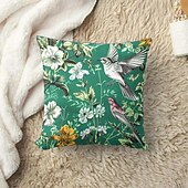 お買い得  花と植物のスタイル-鳥の花の装飾的なクッションカバー 4個入り 柔らかい正方形のクッションケース 枕カバー 寝室 リビングルーム ソファ カウチ 椅子用