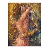 billiga Nude Art-handgjord oljemålning canvas väggkonst dekoration figur abstrakt kniv rita kram naket par för heminredning rullad ramlös osträckt målning