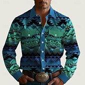olcso férfi nyugati ingek-Férfi Törzsi Southwestern Print Ing Nyugati ing Cowboy ing Hosszú ujj Western stílus Törzsi Szabadtéri Nyár Tavasz Ősz Állógallér Medence