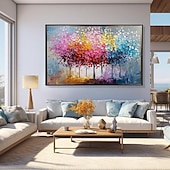 preiswerte Baumölgemälde-bunte Bäume Ölgemälde auf Leinwand große handgemalte Wandkunst abstrakte Wald Ölgemälde Wandkunst Landschaft Ölgemälde moderne Blumen Baum Gemälde für Wohnzimmer Wohnkultur Geschenk