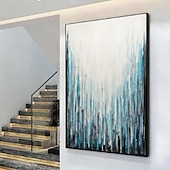 preiswerte Ölgemälde-abstraktes Skyline-Gemälde, handgemalt, extragroßes Wandkunst-Gemälde, handgemachtes blaues Landschaftsgemälde auf Leinwand, großes Wandkunst-blaues abstraktes modernes Gemälde für Schlafzimmer,